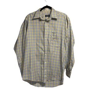 Vintage Gitman Bros Shirt Men's Medium Yellow Blue Check Button Up Cotton Italy